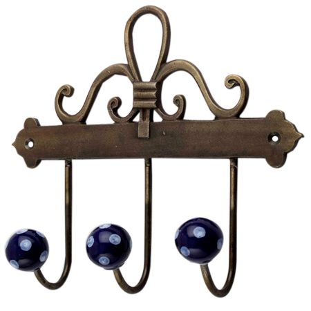 Navy Blue White Dot Ceramic Iron Hooks